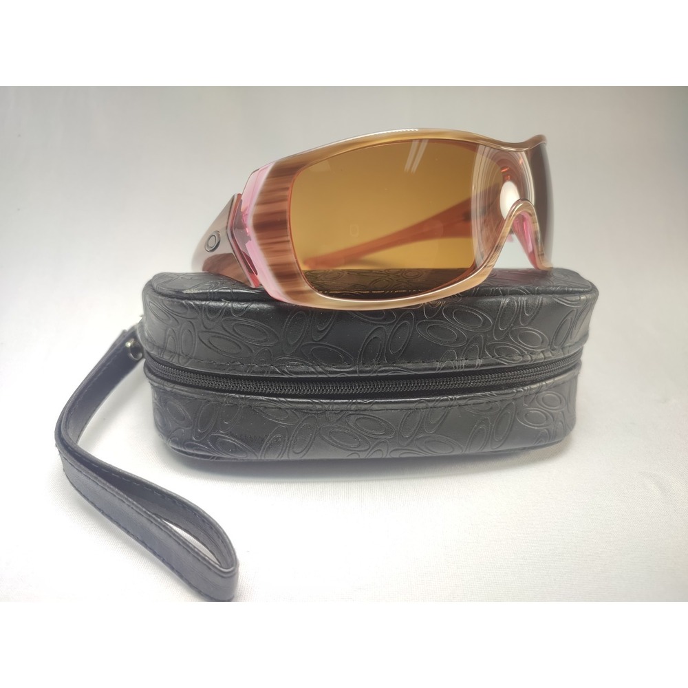 Vintage Oakley Riddle Women's Wrap Sunglasses Pink Latte Bronze Lens w Case 2006